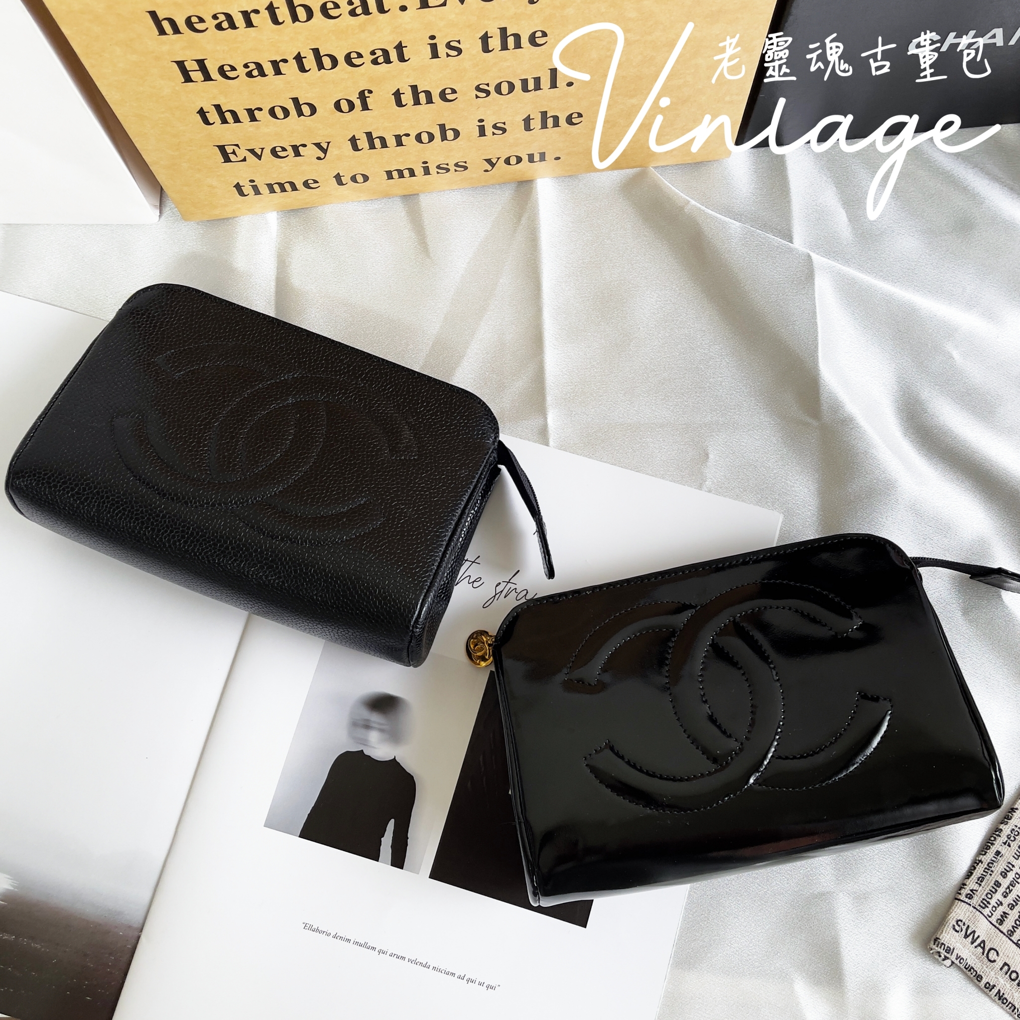 CHANEL 黑色魚子醬化妝包