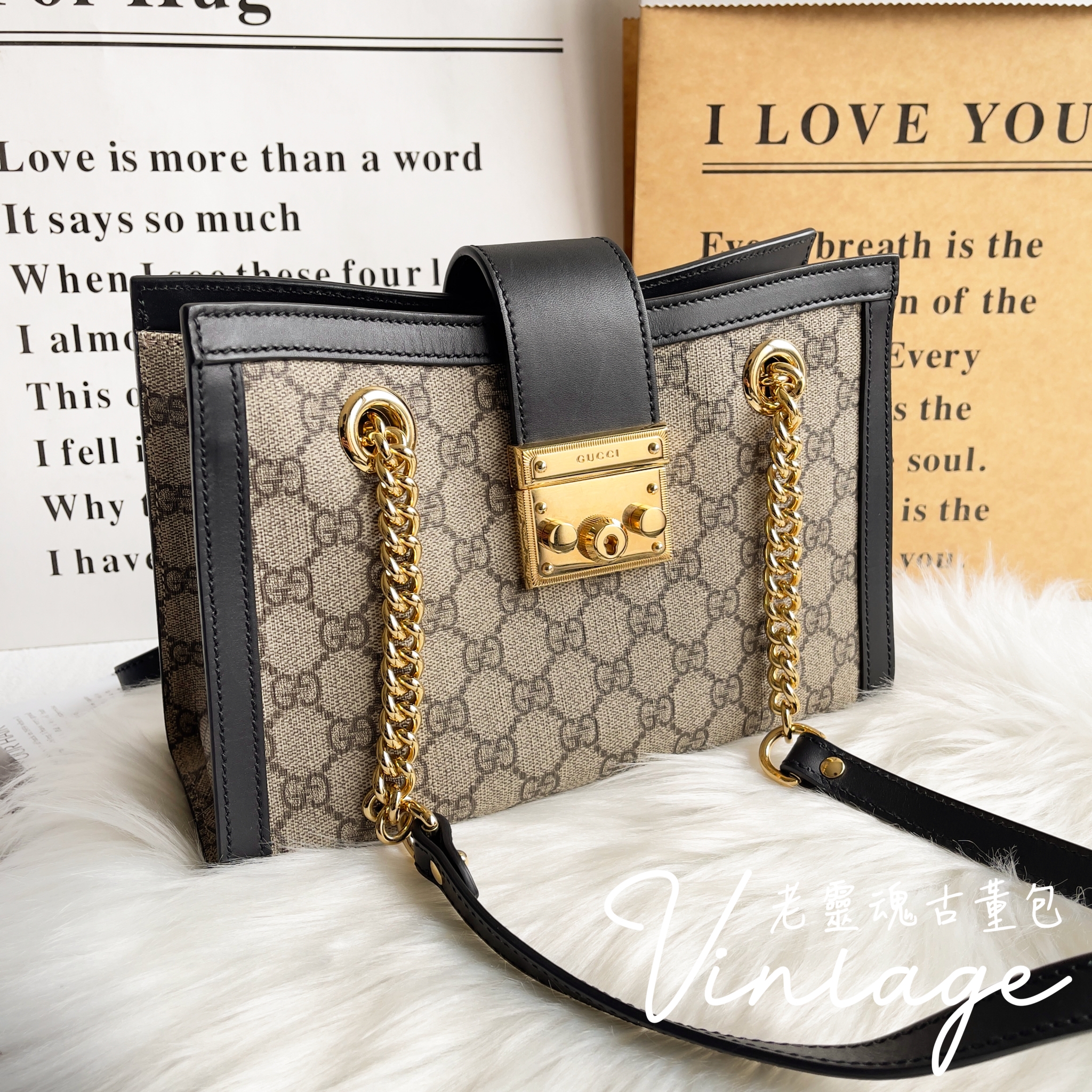 GUCCI Padlock小號黑色托特包