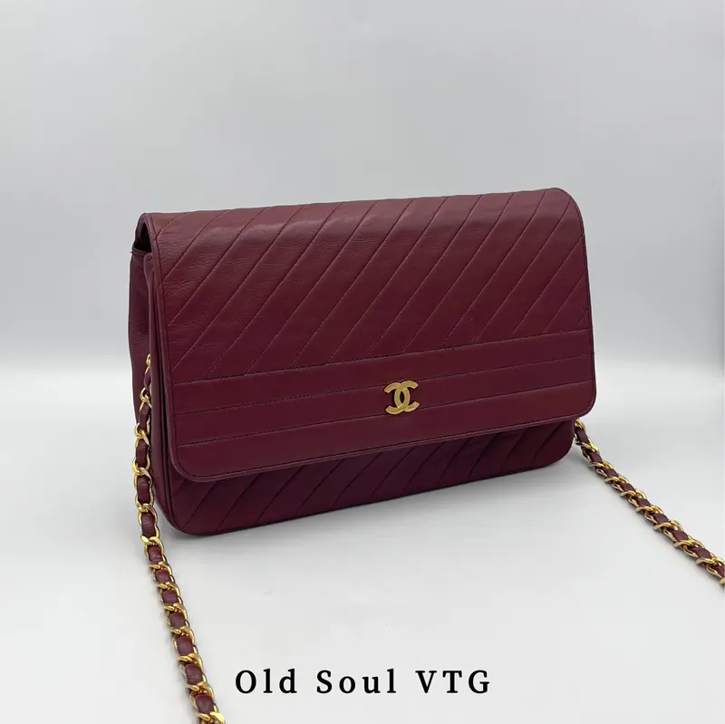 𝐂𝐡𝐚𝐧𝐞𝐥 酒紅斜紋鍊條包